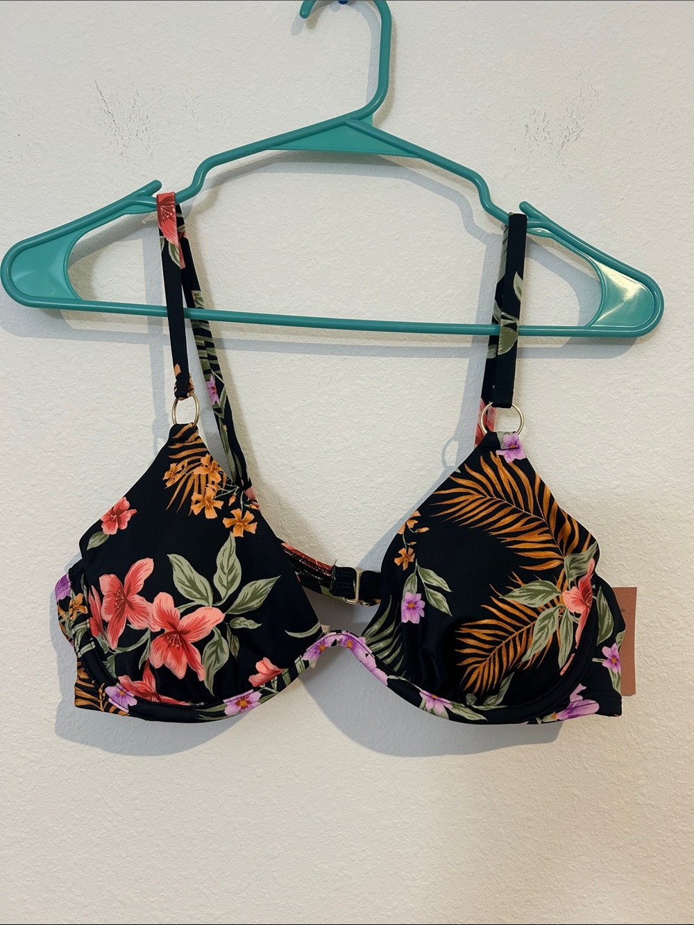 Shade & Shore Black Floral Underwire Bikini Top - Coral, Green & Orange